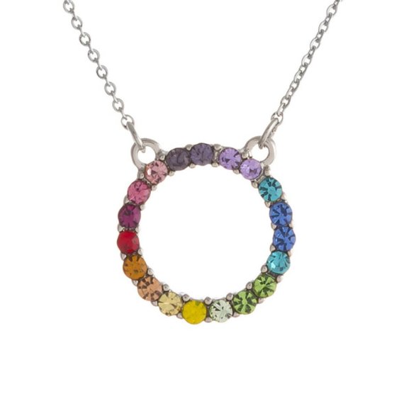 Rainbow Cubic Zirconia Circle Pendant Necklace - Picture 2 of 2